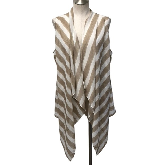 Chico's Jackets & Blazers - Chico's Sheer Darma Vest Women 2 Large New Khaki Striped Draped Open Front Boho